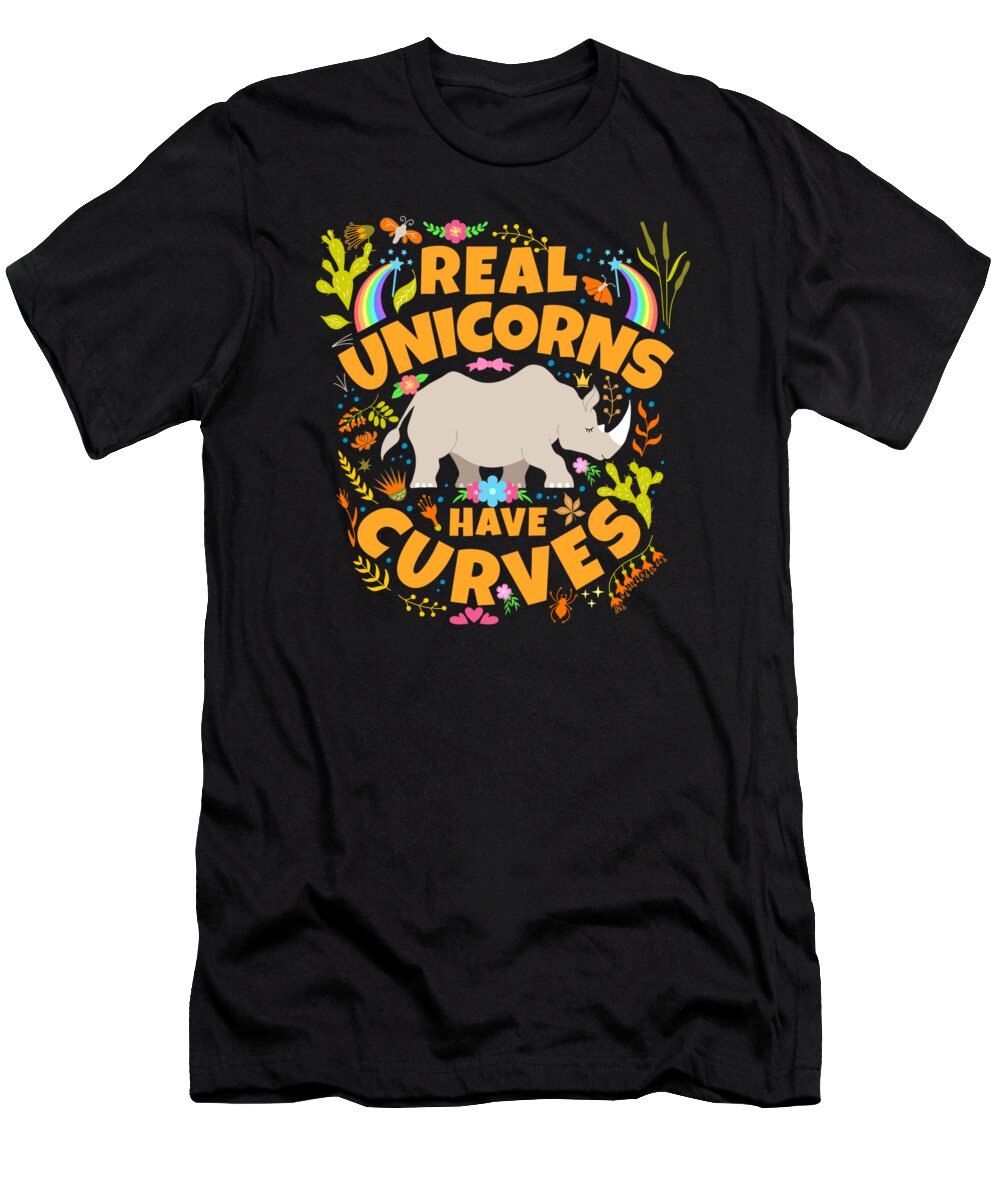 Rhino T-Shirt featuring the digital art Unicorns Have Curves Rhino Unicorn Rhino by Moon Tees
