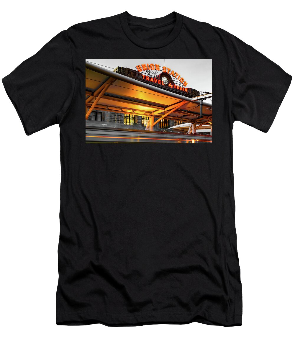 Denver Colorado T-Shirt featuring the photograph Union Station of Denver Colorado in Selective Color by Gregory Ballos
