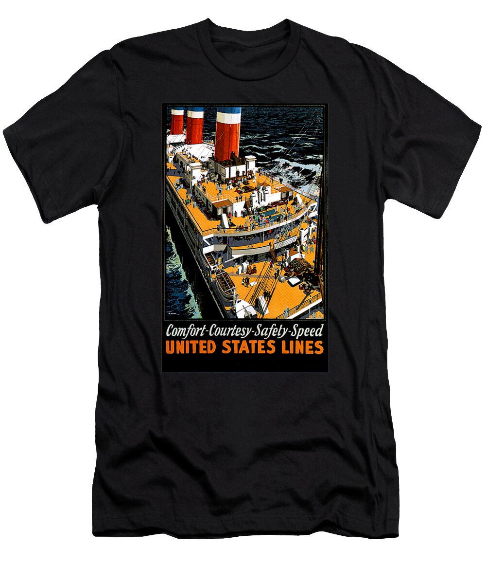 United States T-Shirt featuring the painting United States Lines Travel Poster 1920s by Unknown