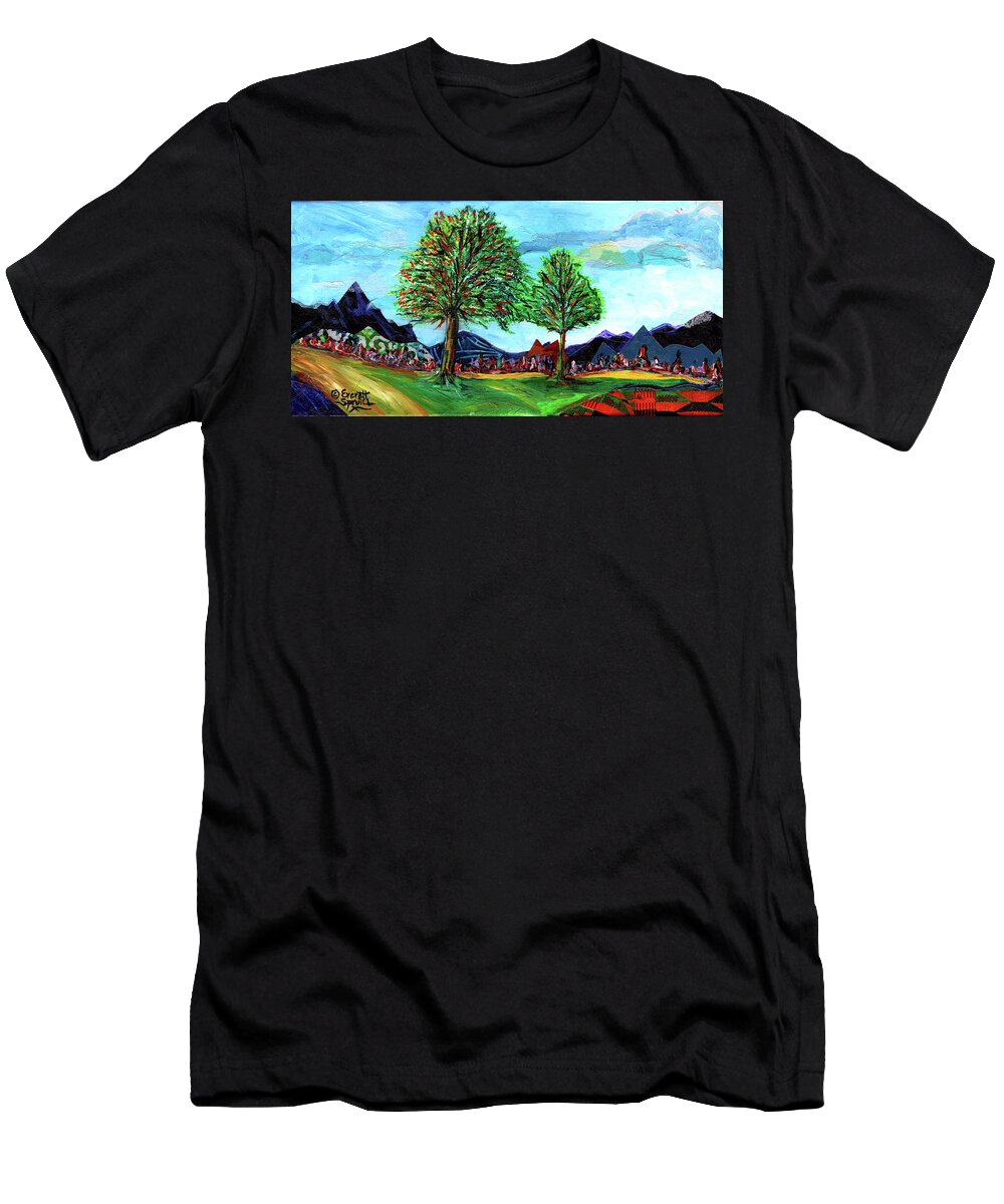 Abstract Art T-Shirt featuring the mixed media Afro Landscape #2 by Everett Spruill