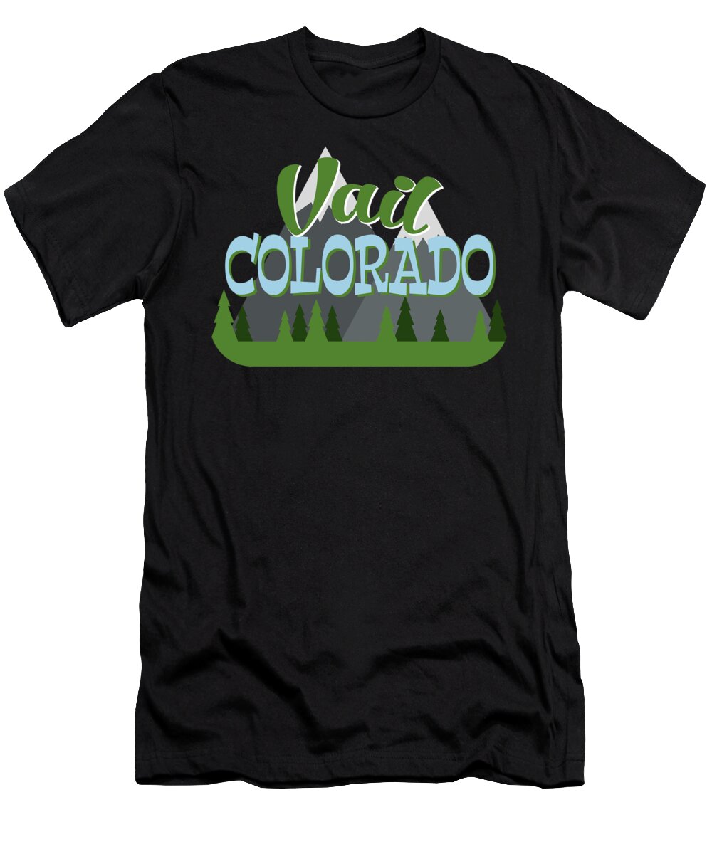 Vail T-Shirt featuring the digital art Vail Colorado Retro Mountains Trees by Flo Karp