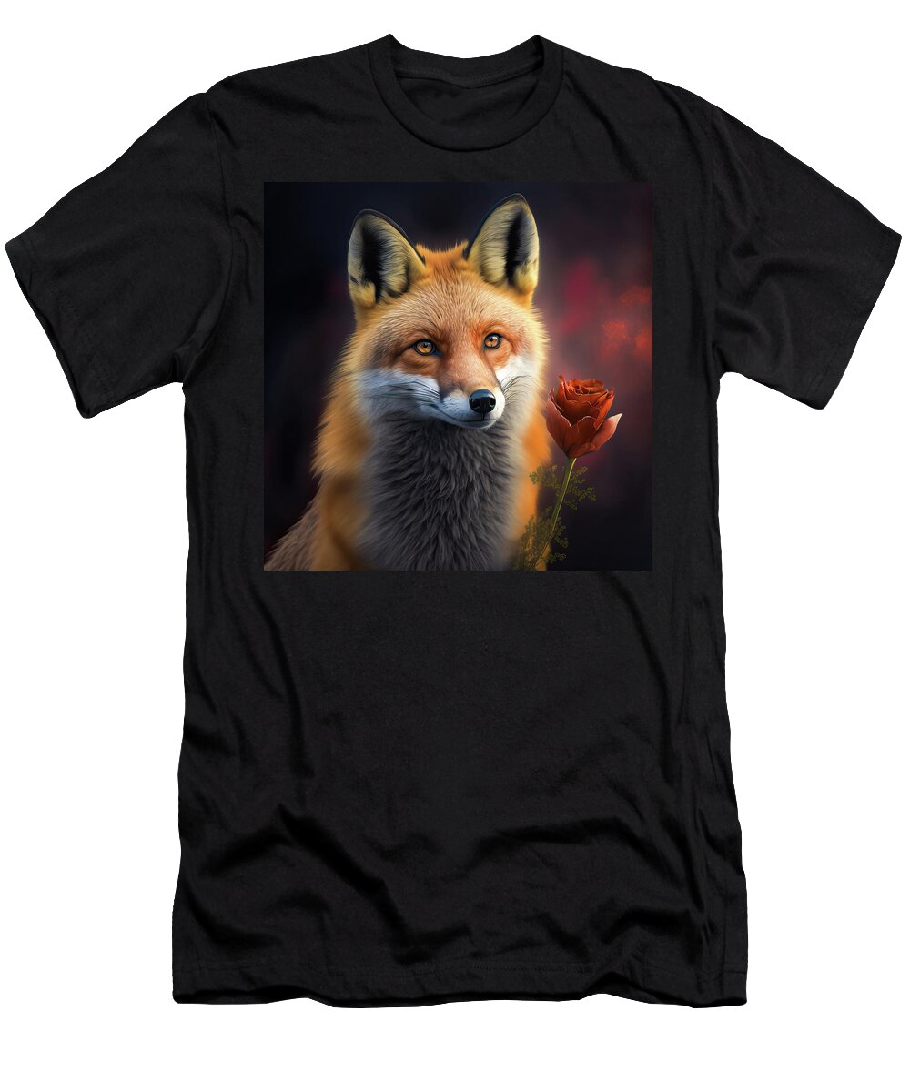 Fox T-Shirt featuring the digital art Valentines Day Art Greetings 06 Cute Fox by Matthias Hauser