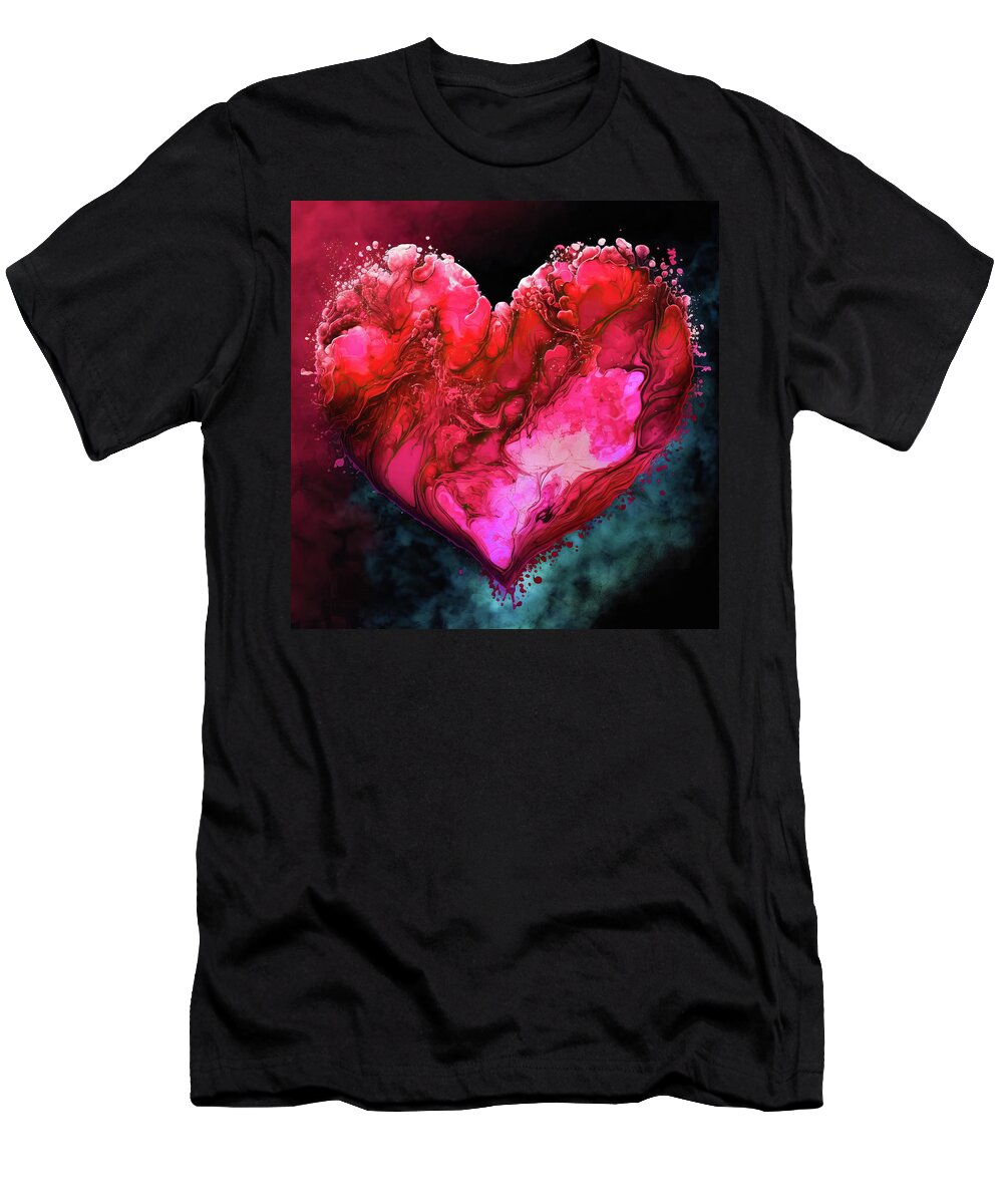 Heart T-Shirt featuring the digital art Valentines Day Art Greetings 07 Red and Pink Heart by Matthias Hauser