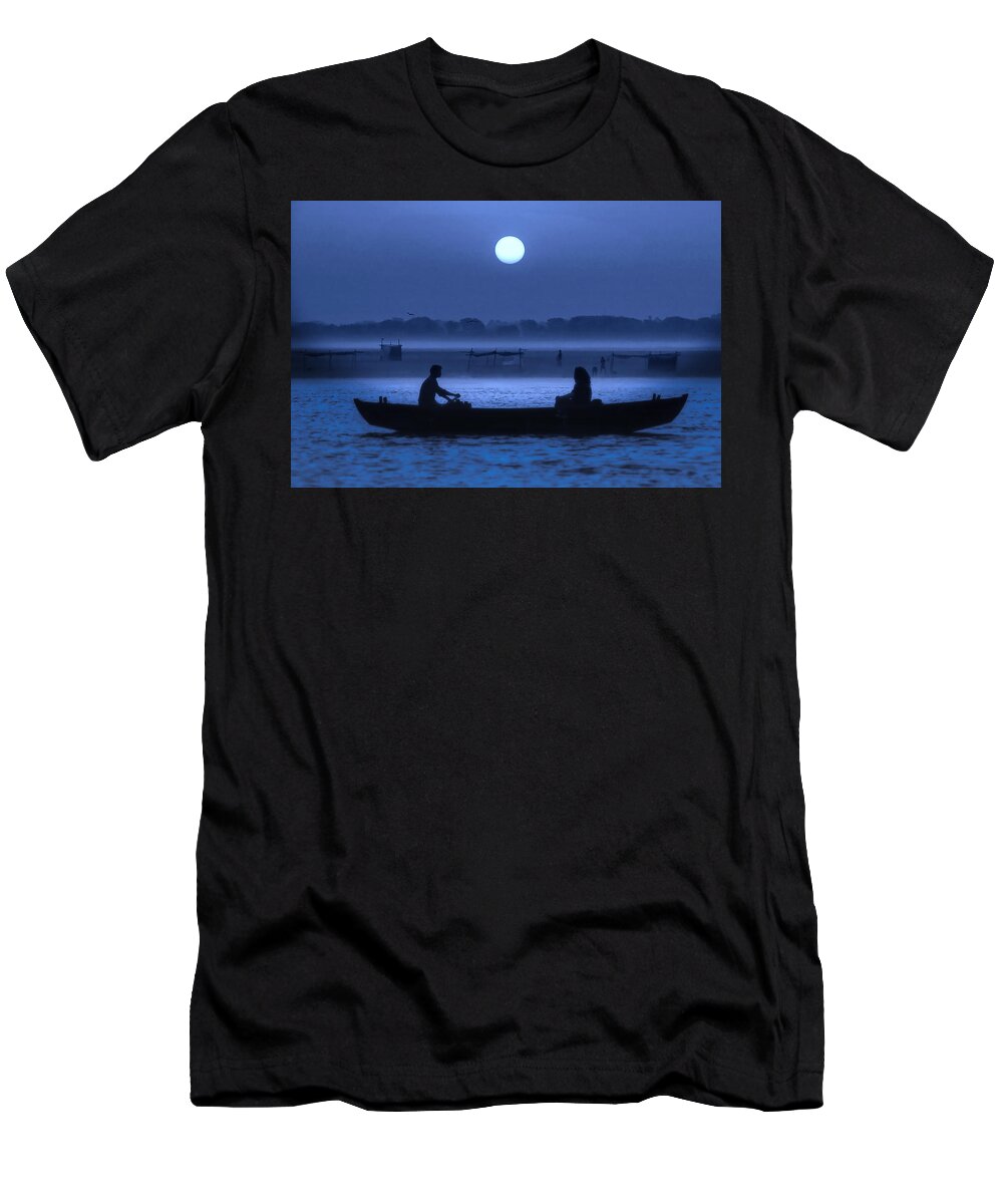 Photography T-Shirt featuring the photograph Varanasi Boat Ride at Night by Craig Boehman
