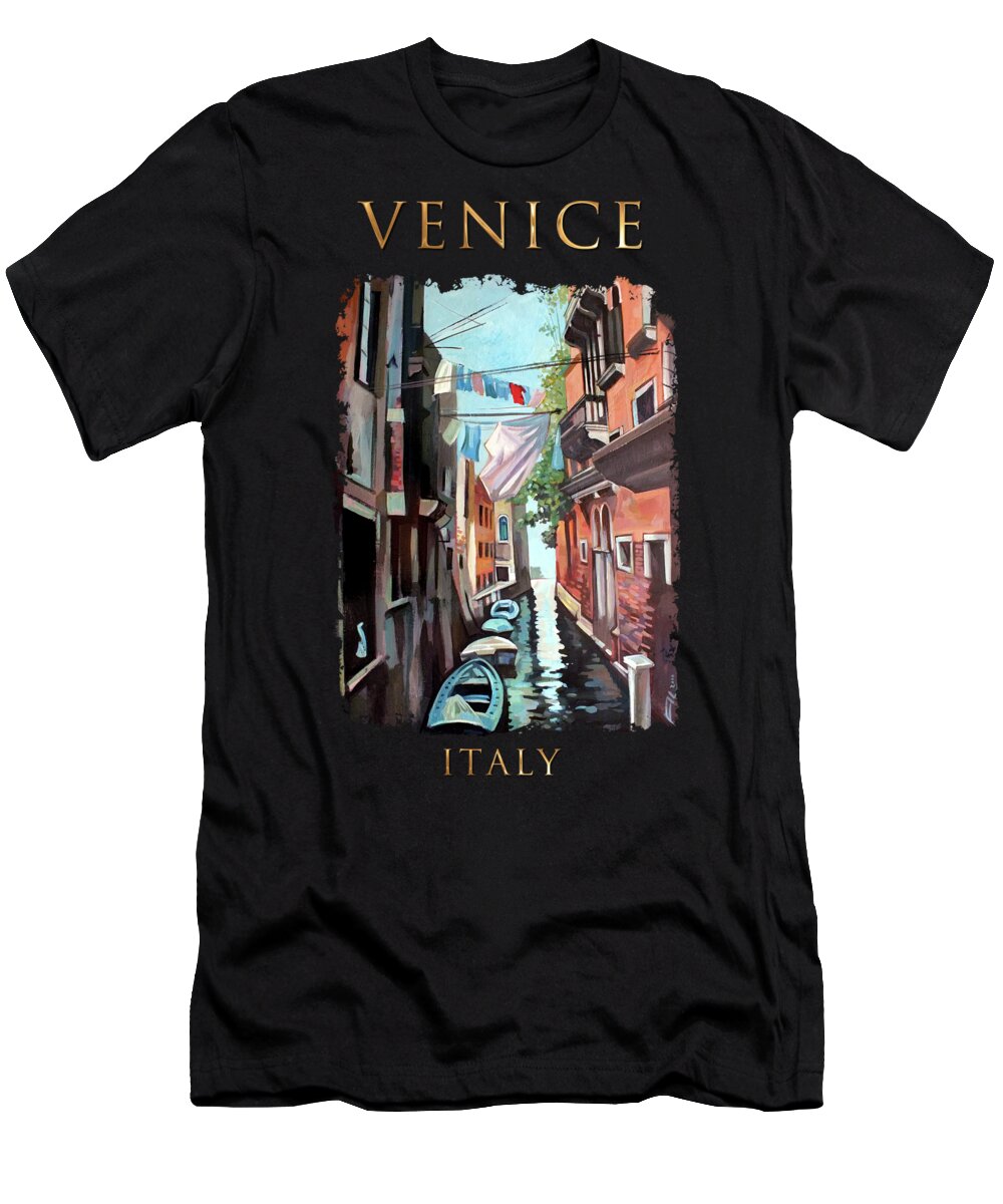 Cityscape T-Shirt featuring the painting Venetian Channel 2 by Filip Mihail