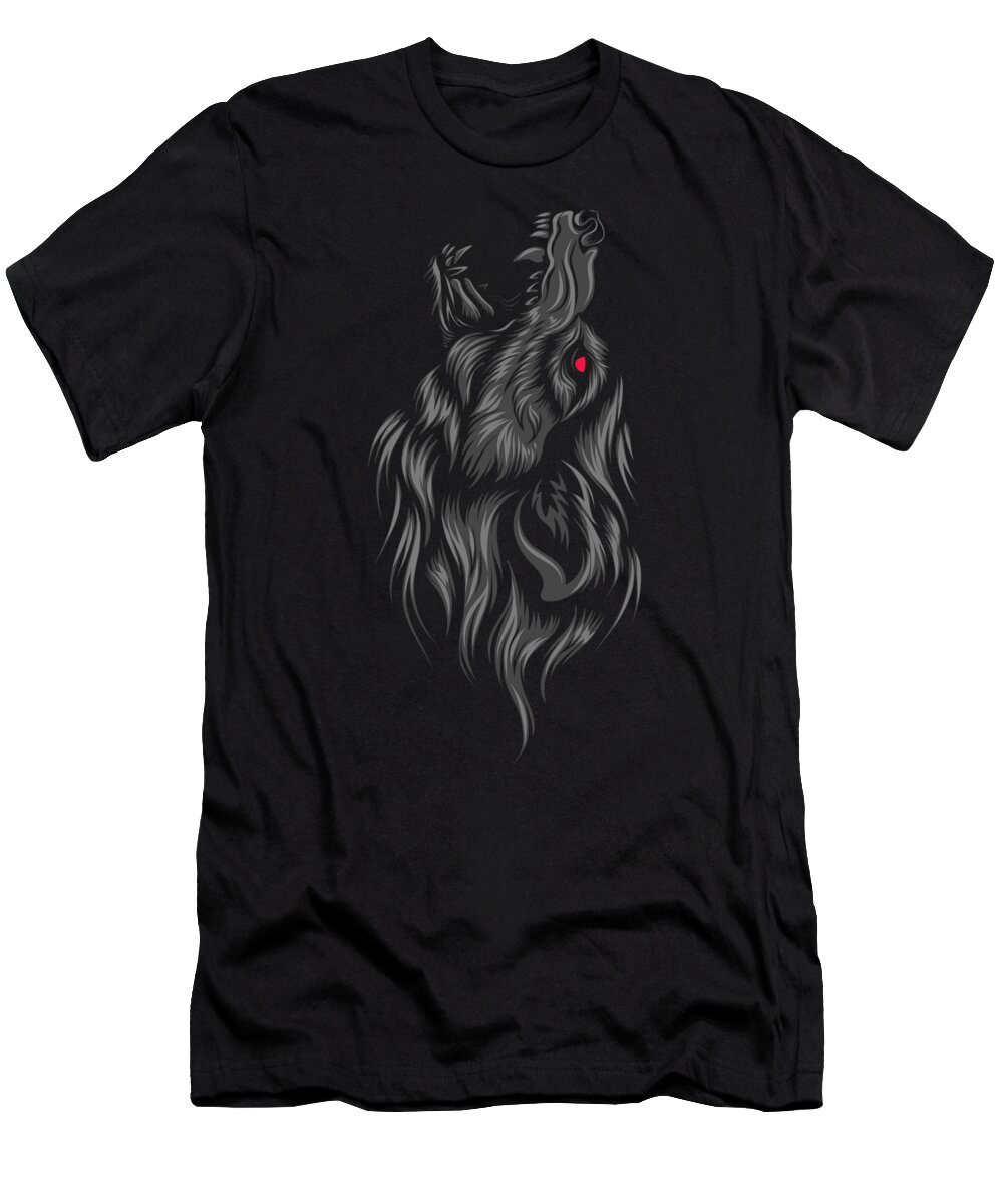 Valhalla T-Shirt featuring the digital art Viking Fenrir Wolf Howls To The Gods by Mister Tee