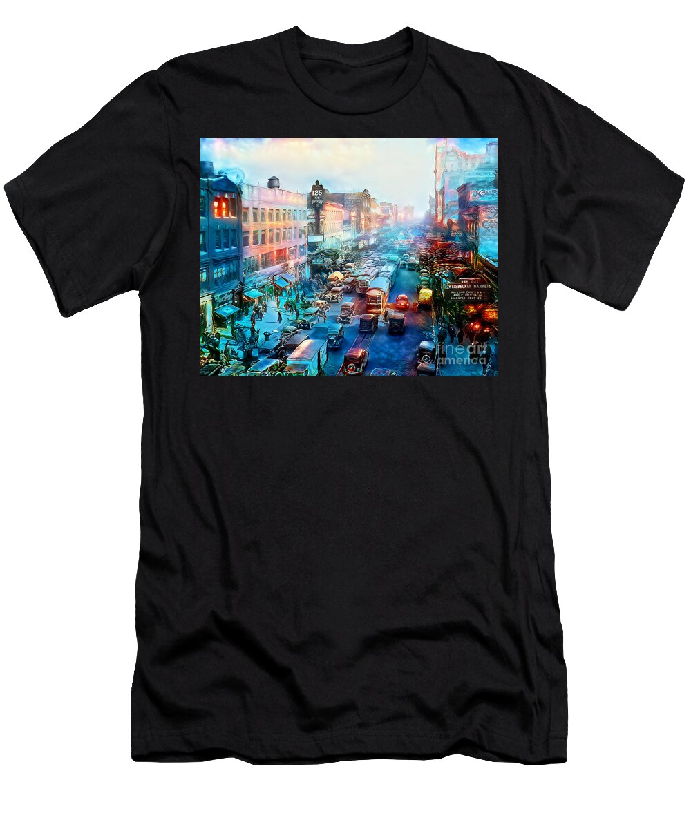 Wingsdomain T-Shirt featuring the photograph Vintage Nostalgic 125th Street in Harlem Neighborhood of Manhattan New York City 20201205 by Wingsdomain Art and Photography