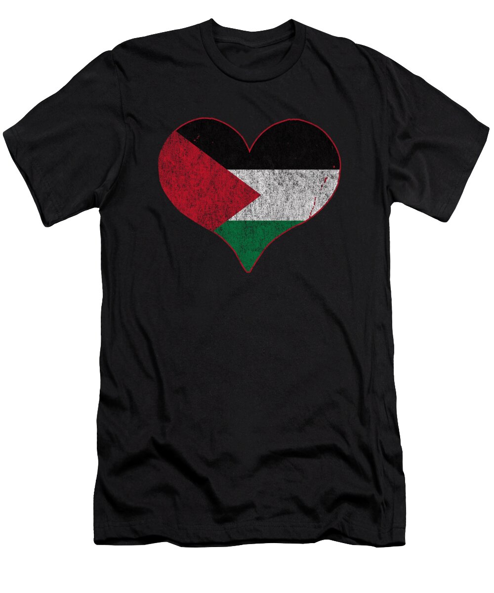 Cool T-Shirt featuring the digital art Vintage Palestine Flag Heart by Flippin Sweet Gear