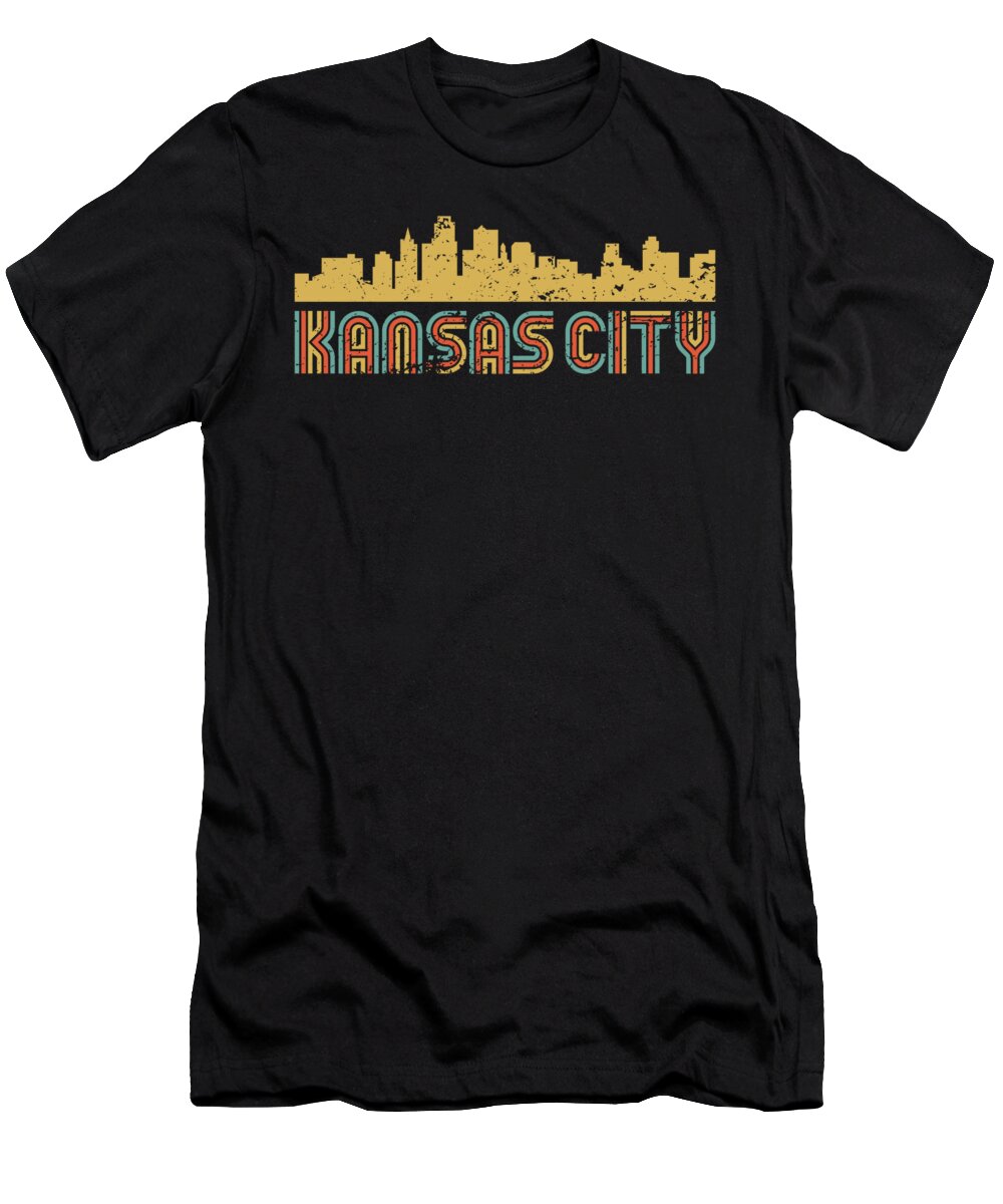 Kansas City T-Shirt featuring the digital art Vintage Retro Kansas City Kansas Skyline Distressed Look by Kevin Garbes