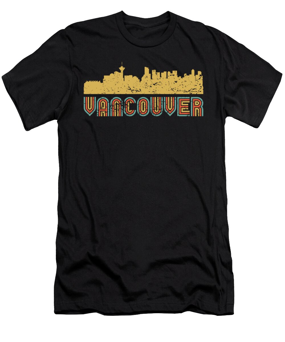 Vancouver T-Shirt featuring the digital art Vintage Retro Vancouver BC Skyline Distressed Look by Kevin Garbes