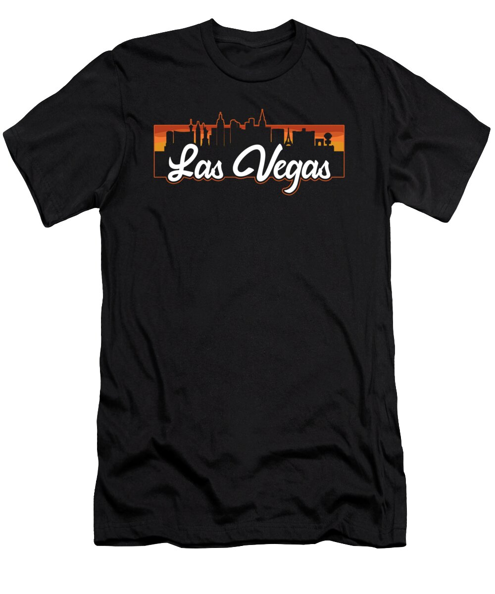 Las Vegas T-Shirt featuring the digital art Vintage Style Retro Las Vegas Nevada Sunset Skyline by Kevin Garbes