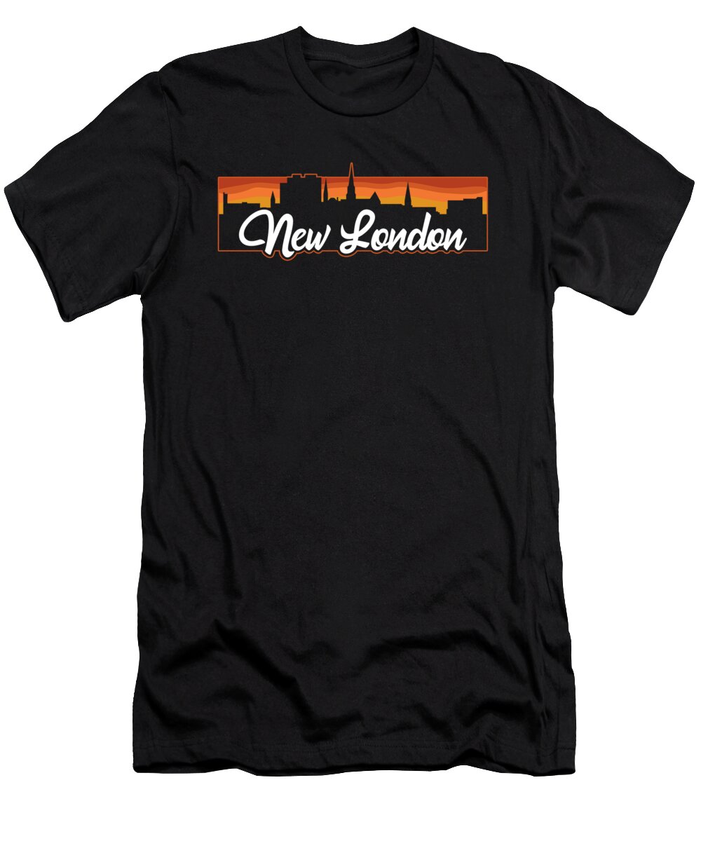 New London T-Shirt featuring the digital art Vintage Style Retro New London Connecticut Sunset Skyline by Kevin Garbes