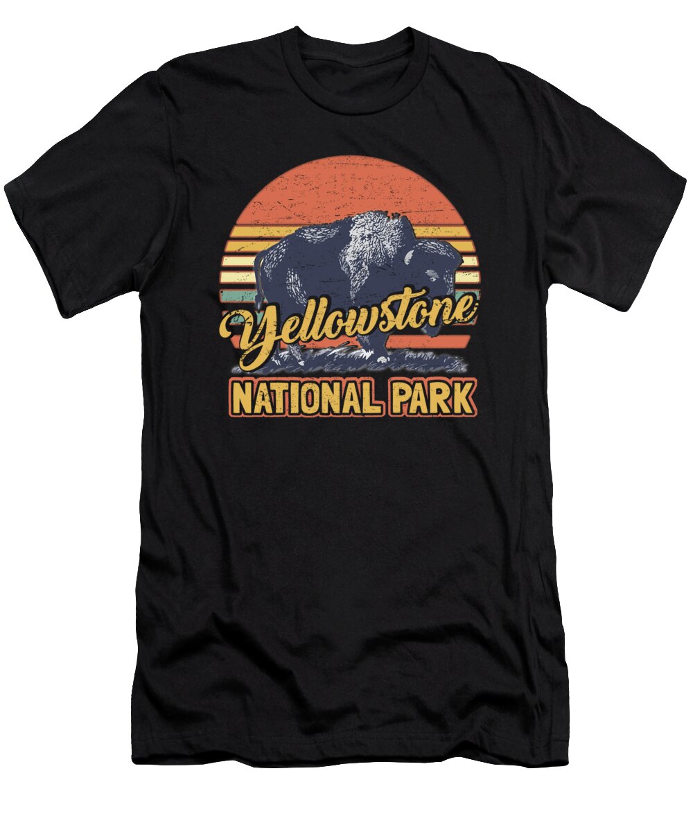 Vintage T-Shirt featuring the digital art Vintage Yellowstone National Park Retro T-Shirt by Eboni Dabila