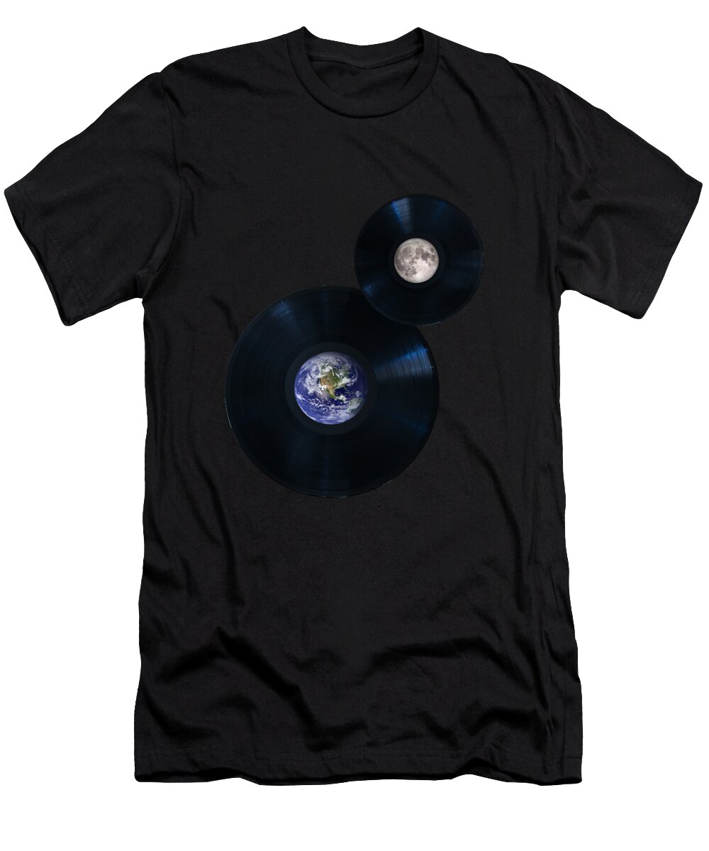 Vinyl T-Shirt featuring the photograph Vinyl records planet Earth and Moon by Delphimages Photo Creations