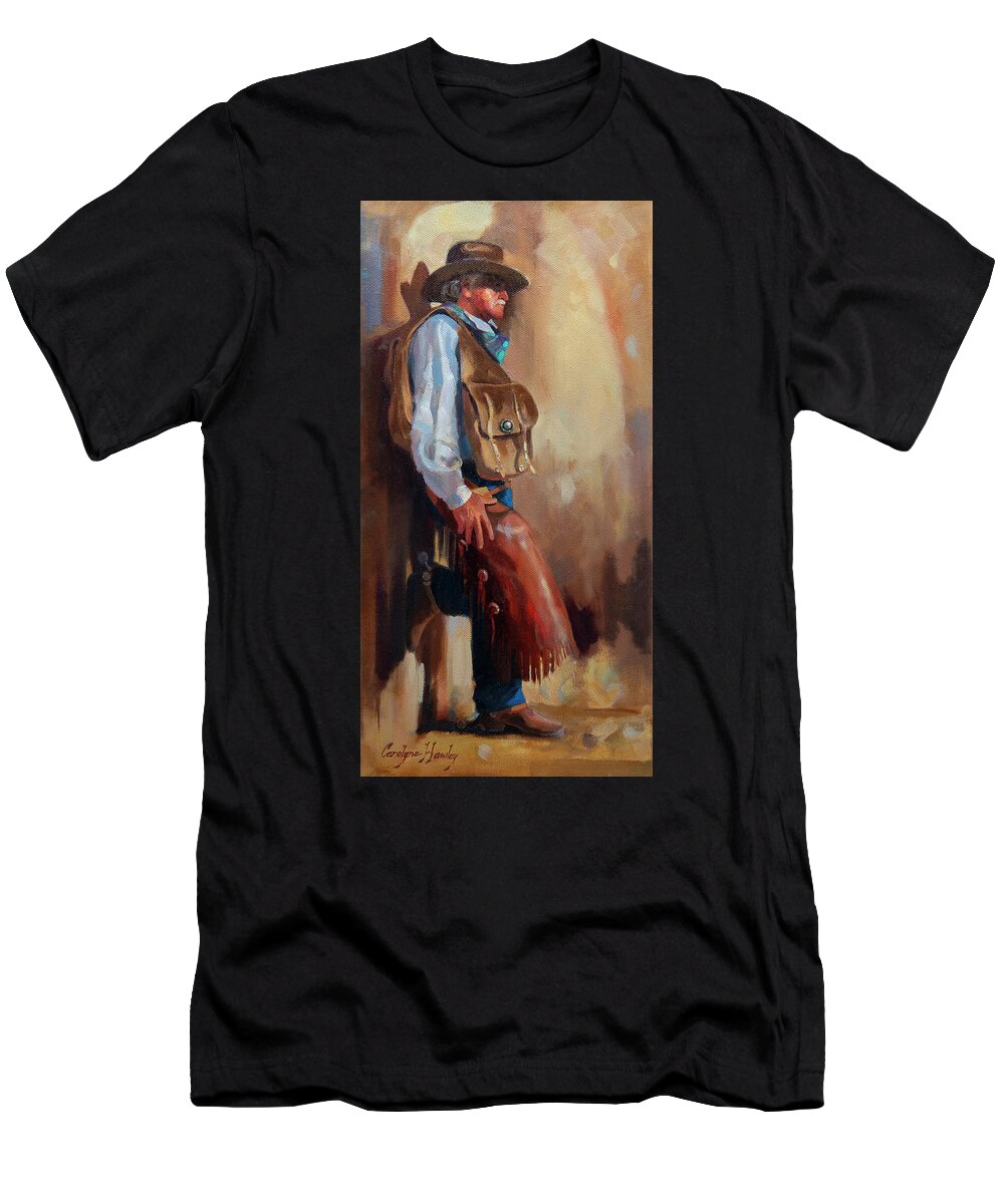 Western Art T-Shirt featuring the painting Waiting for Tommy by Carolyne Hawley