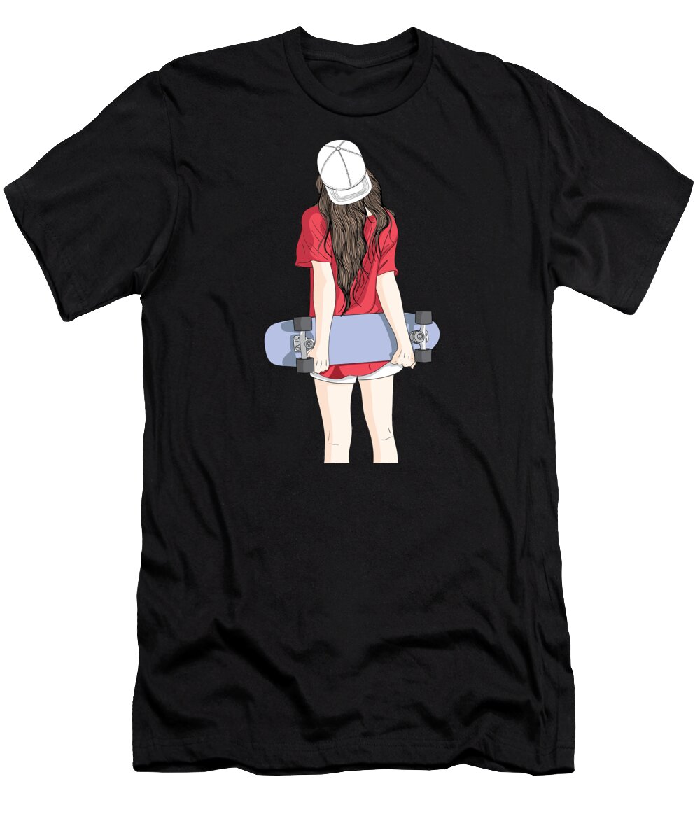 Wall art Cool girl holding a skateboard T-Shirt by Norman W - Pixels
