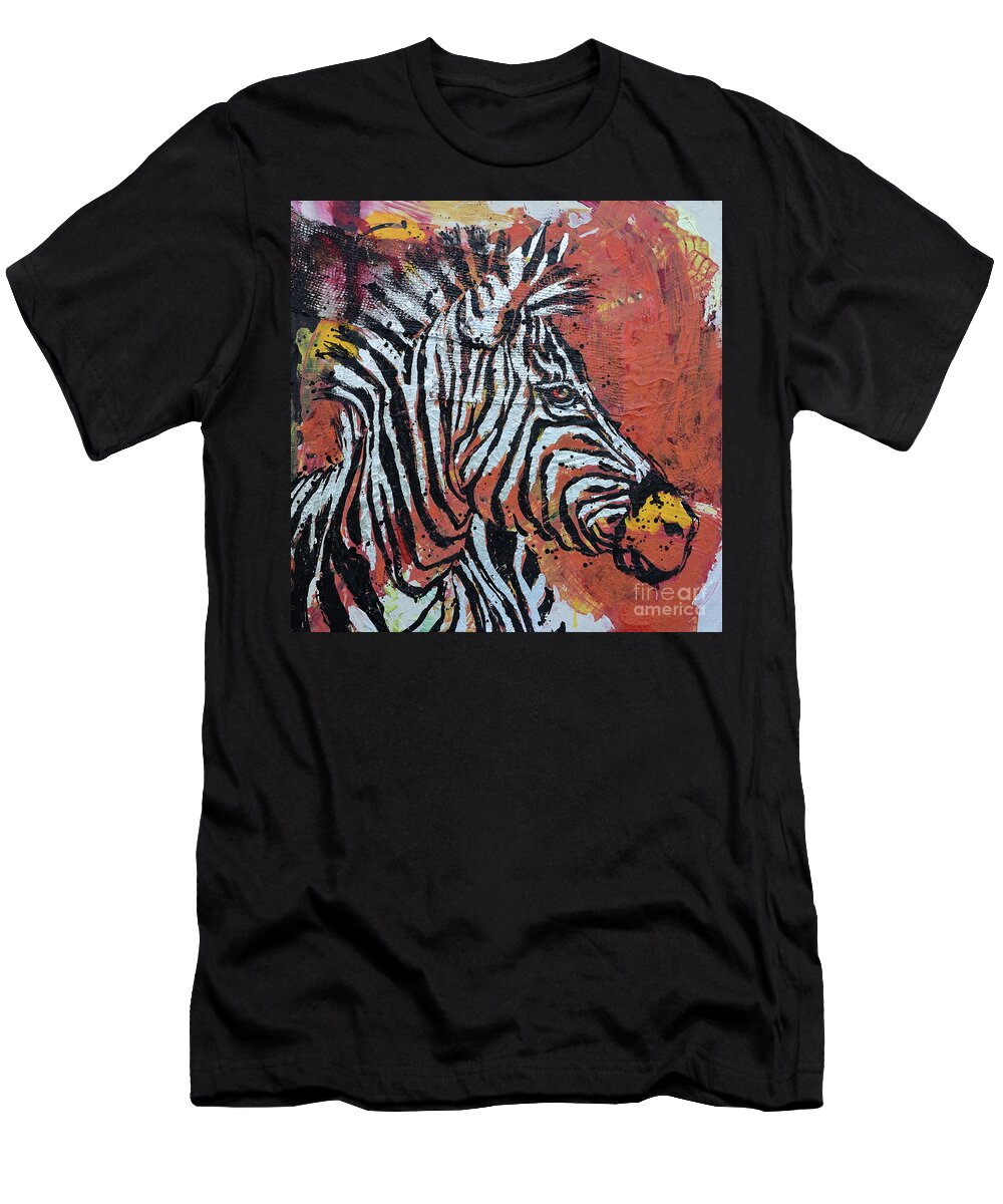  T-Shirt featuring the painting Watchful Zebra by Jyotika Shroff