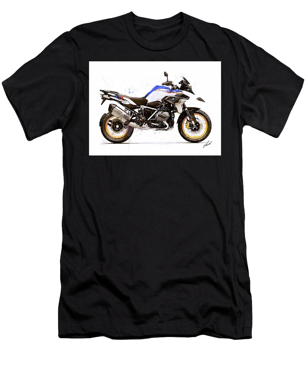 Motorcycle T-Shirt featuring the painting Watercolor BMW R1250GS motorcycle - oryginal artwork by Vart by Vart