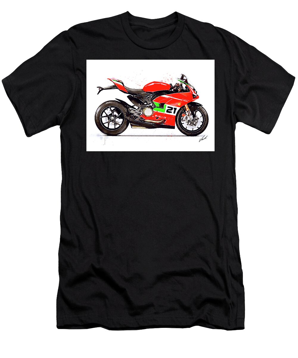 Sport T-Shirt featuring the painting Watercolor Ducati Panigale V2 Bayliss motorcycle, oryginal artwork by Vart Studio