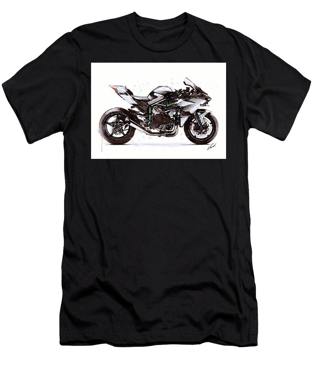 Sport T-Shirt featuring the painting Watercolor Kawasaki Ninja H2R motorcycle - orygin by Vart Studio