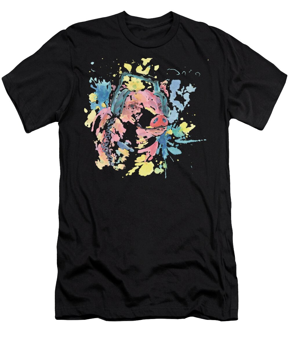 Boar T-Shirt featuring the digital art Watercolor Pig with Headphones Animal by Jacob Zelazny