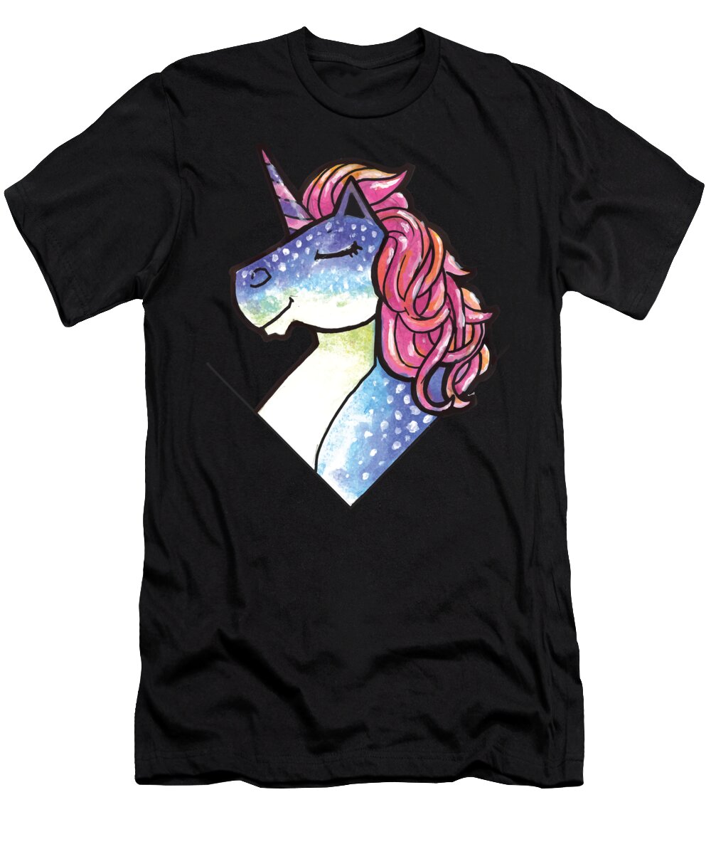 Colorful T-Shirt featuring the digital art Watercolor Unicorn Fantasy Animal by Jacob Zelazny