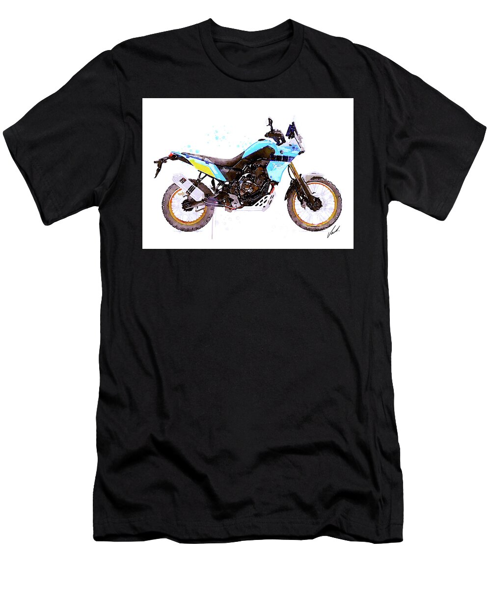 Motorcycle T-Shirt featuring the painting Watercolor Yamaha Tenere 700 motorcycle - oryginal artwork by Vart. by Vart