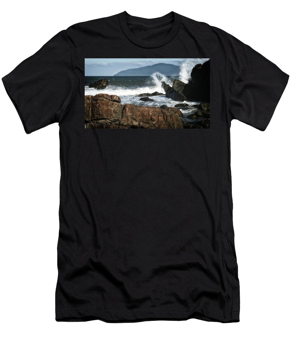 Rocks T-Shirt featuring the photograph Waves against the rocks by Robert Bociaga