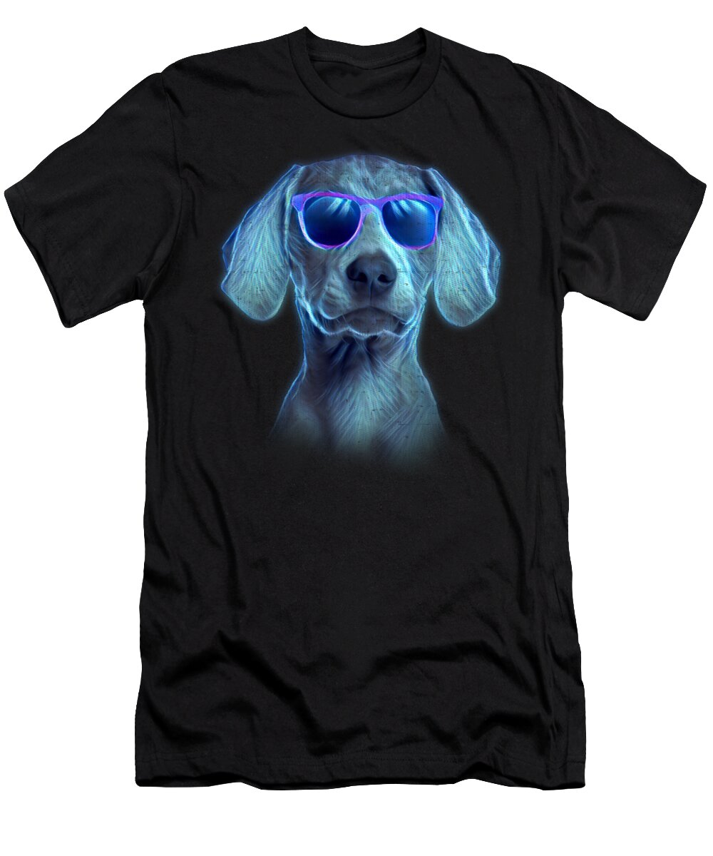 Weimaraner Gifts T-Shirt featuring the digital art Weimaraner Neon Dog Sunglasses by Jacob Zelazny