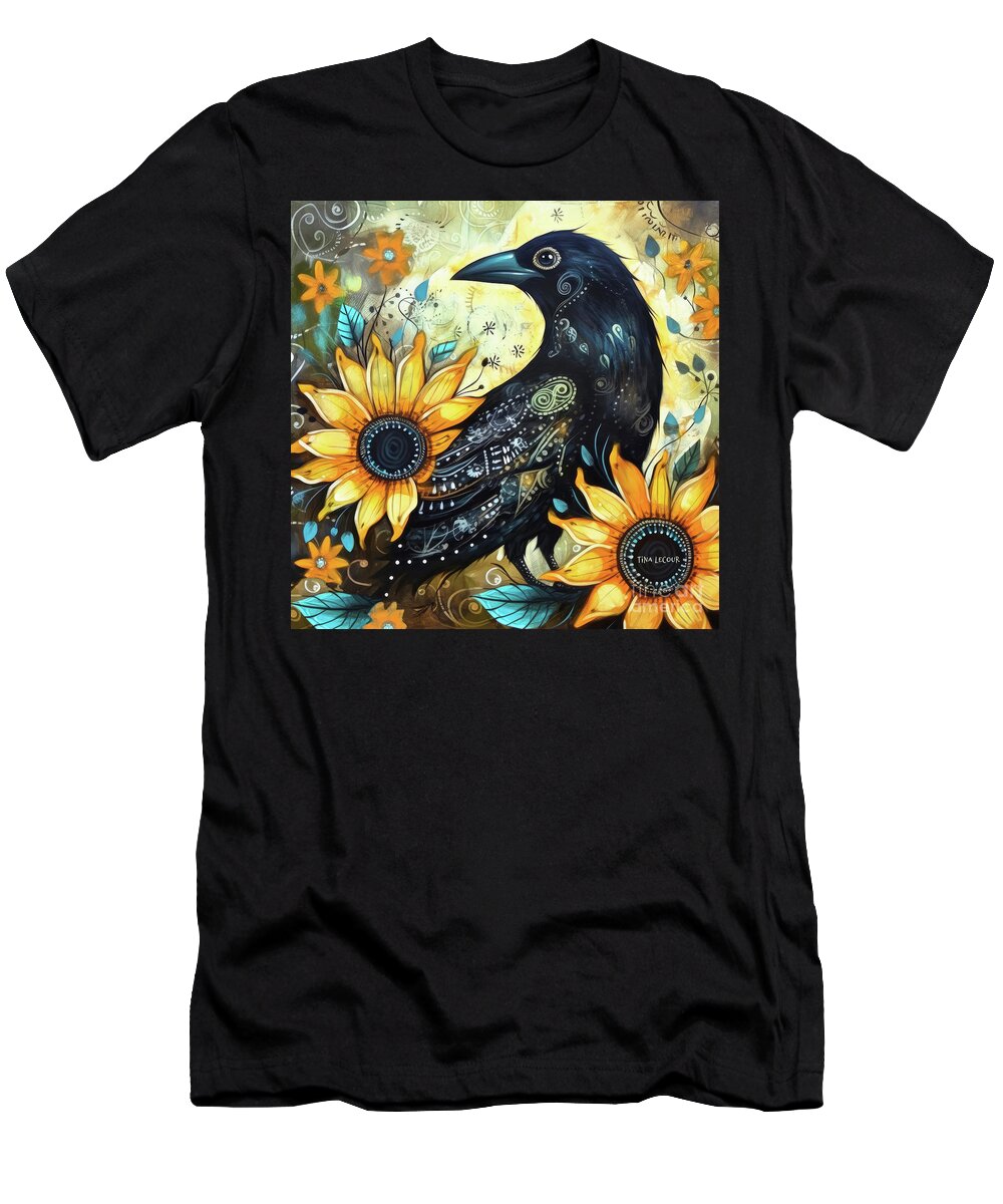 Black Crow T-Shirt featuring the painting Whimsical Black Crow by Tina LeCour