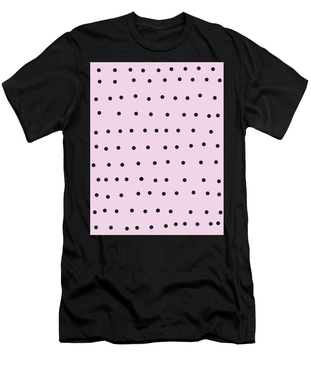 Pattern T-Shirt featuring the digital art Whimsical Black Polka Dots On Pink by Ashley Rice