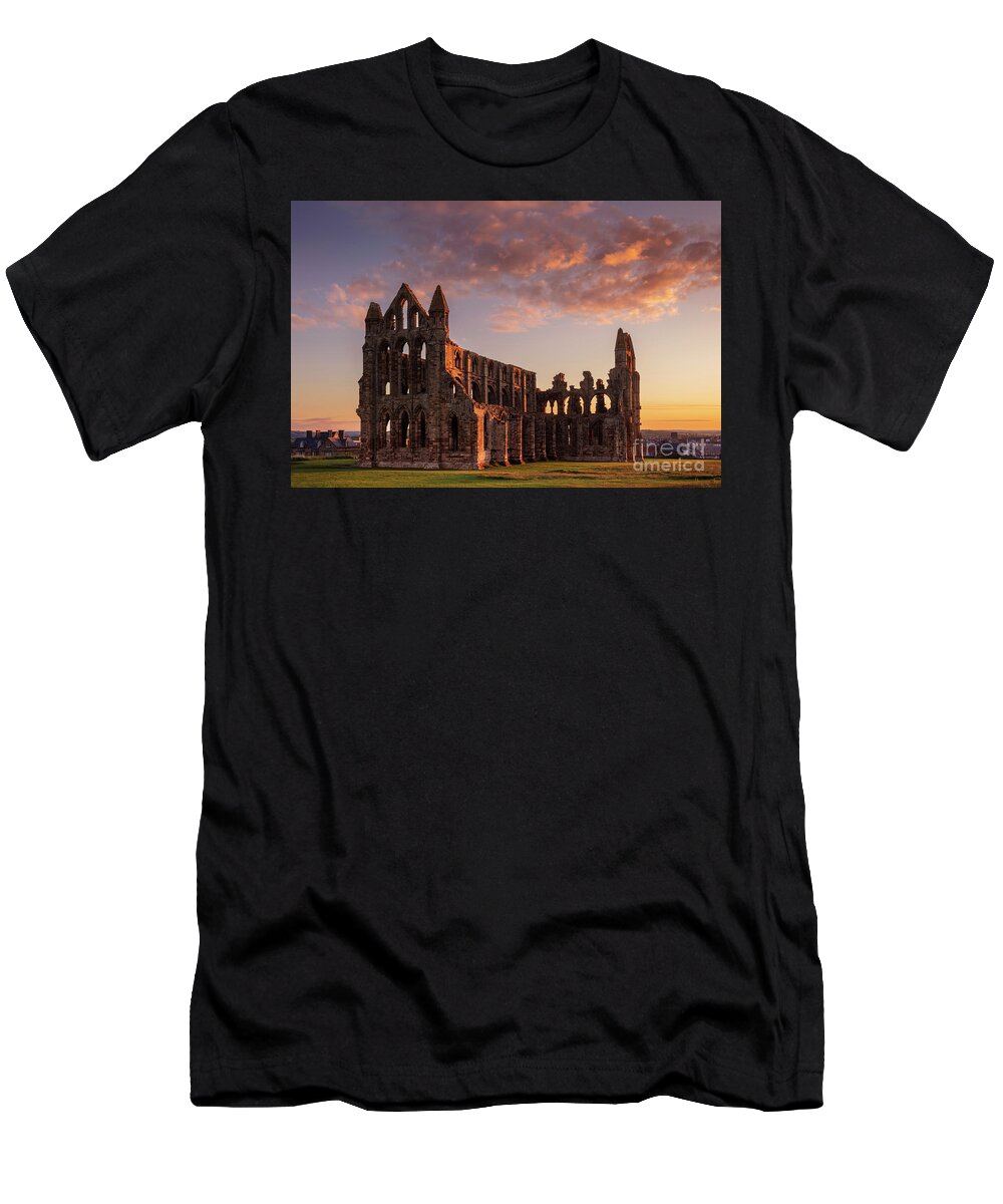 Whitby Yorkshire T-Shirt featuring the photograph Whitby Abbey Sunset, North Yorkshire, UK by Neale And Judith Clark