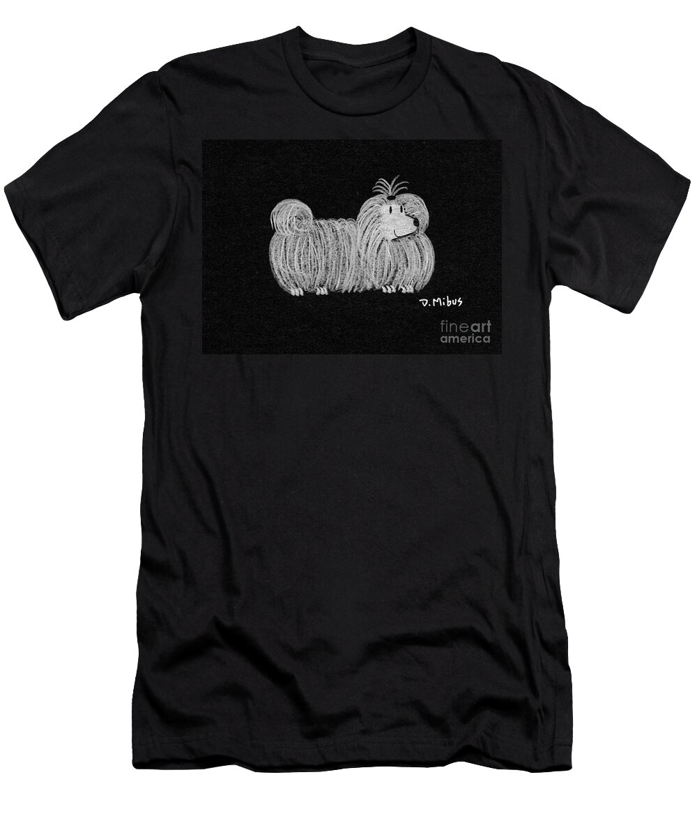 White Dog T-Shirt featuring the drawing White Dog on Black by Donna Mibus