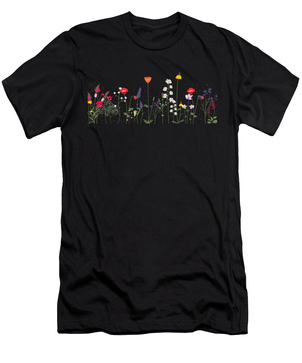 Wild T-Shirt featuring the drawing Wild Flowers Print by Noirty Designs