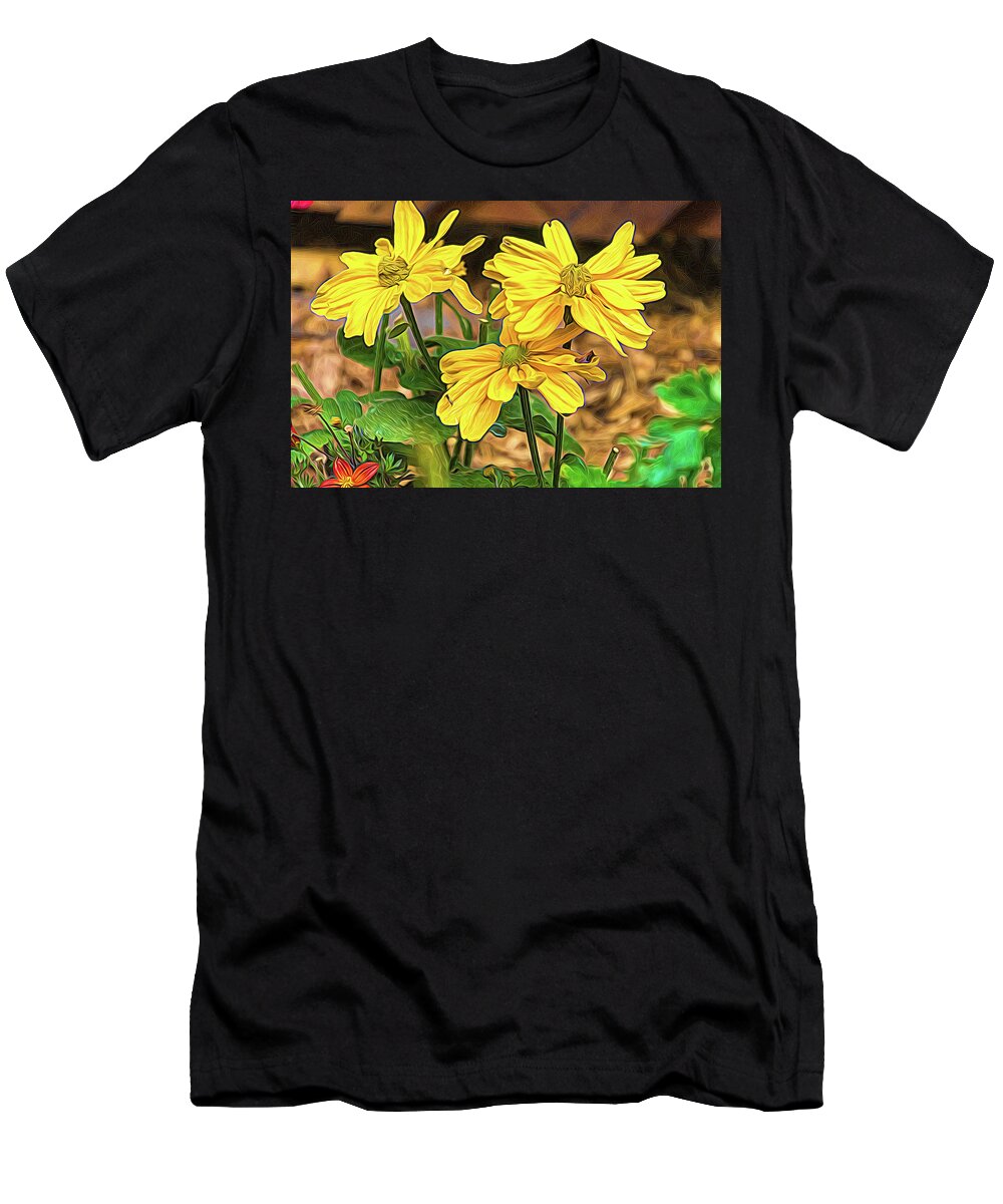 Autumn Sun T-Shirt featuring the photograph Wild Golden Glow Coneflower Painterly by Debra Martz