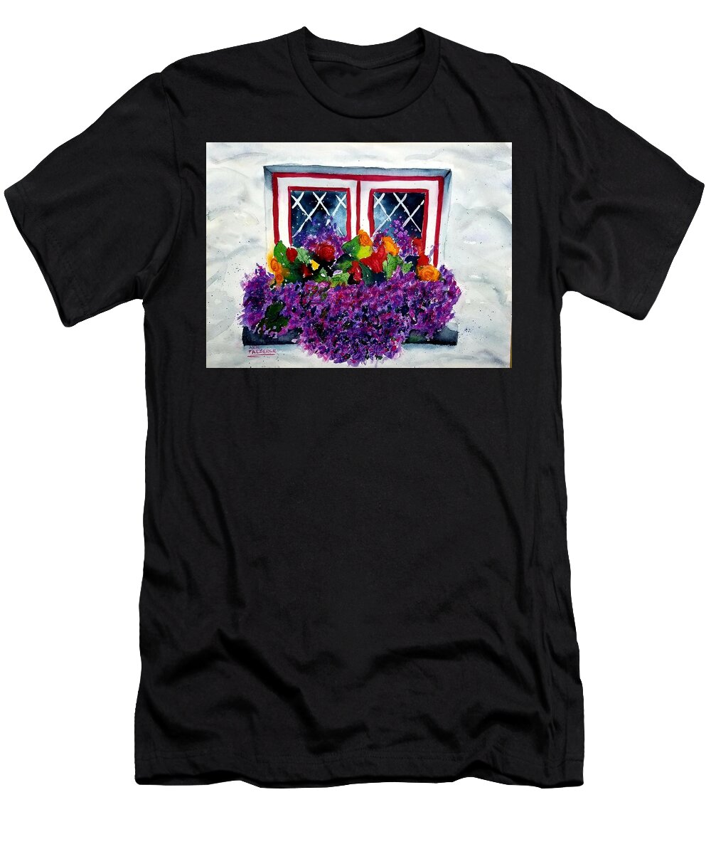 Flowers T-Shirt featuring the painting Window Treatment by Ann Frederick
