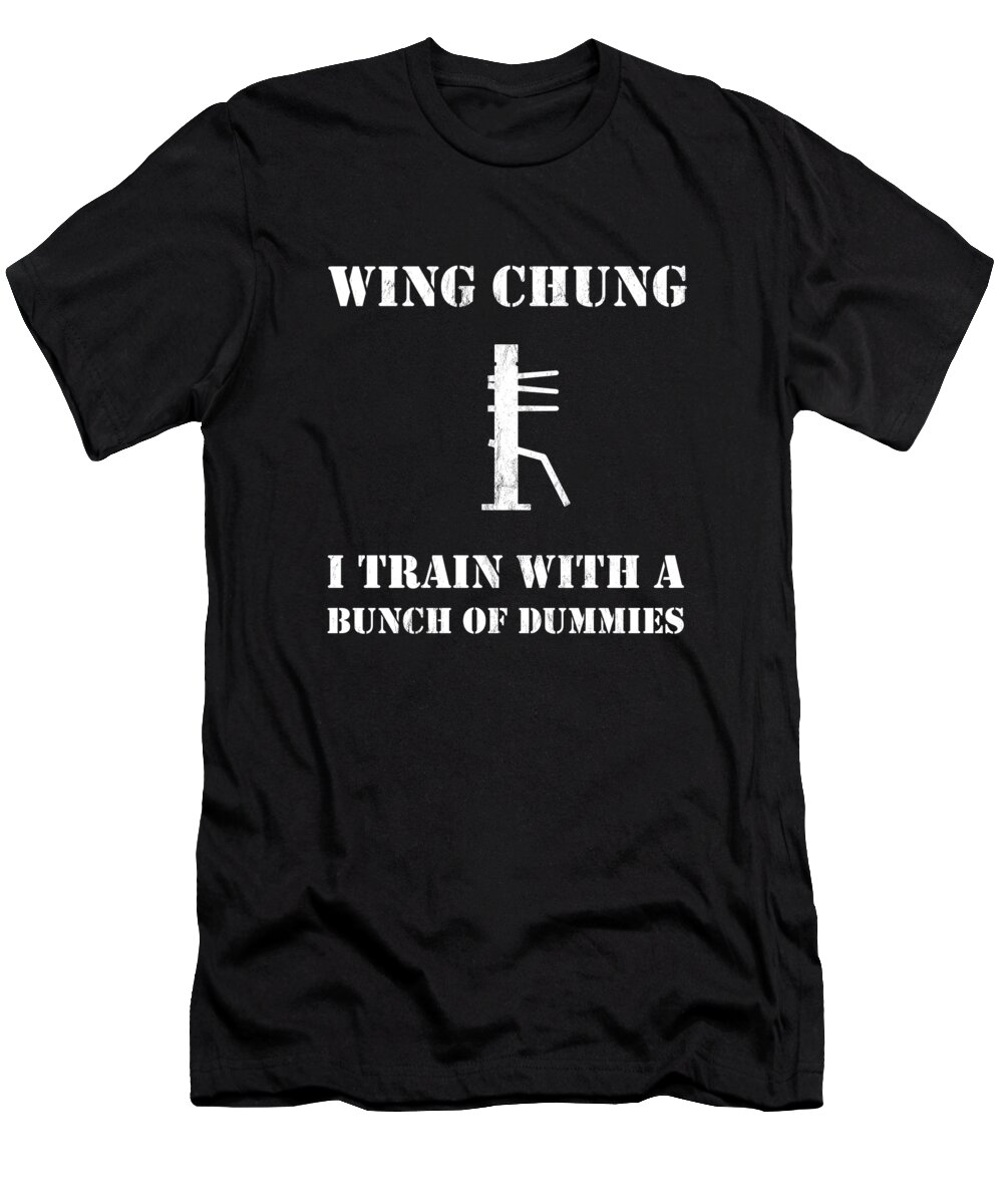 Wing T-Shirt featuring the drawing Wing Chun wooden dummy trainer funny saying Design by Noirty Designs