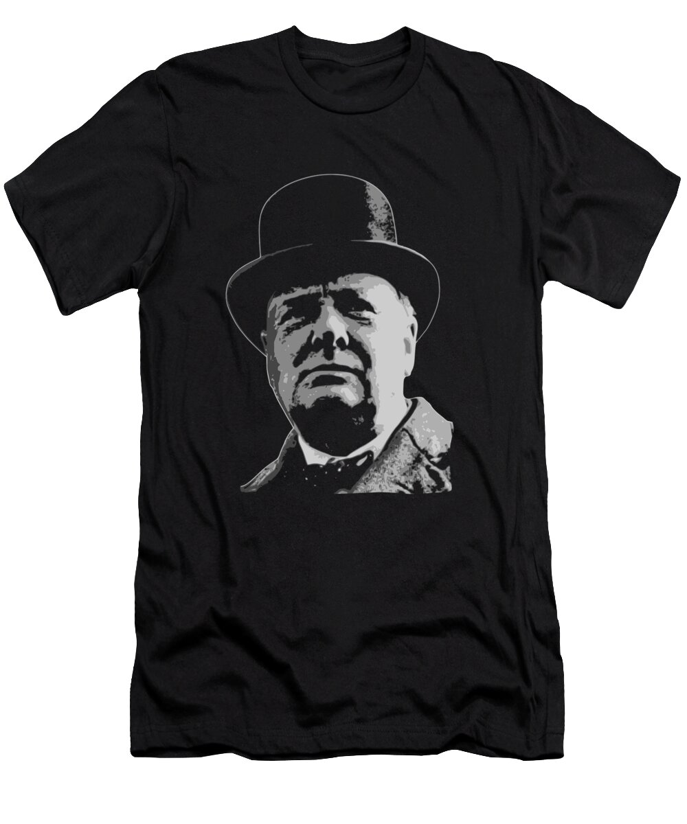 Winston T-Shirt featuring the digital art Winston Churchill Black and White by Megan Miller