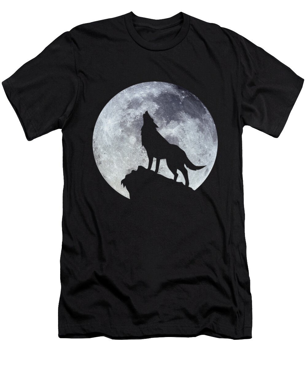 Wolf T-Shirt featuring the digital art Wolf And Moon by Tinh Tran Le Thanh