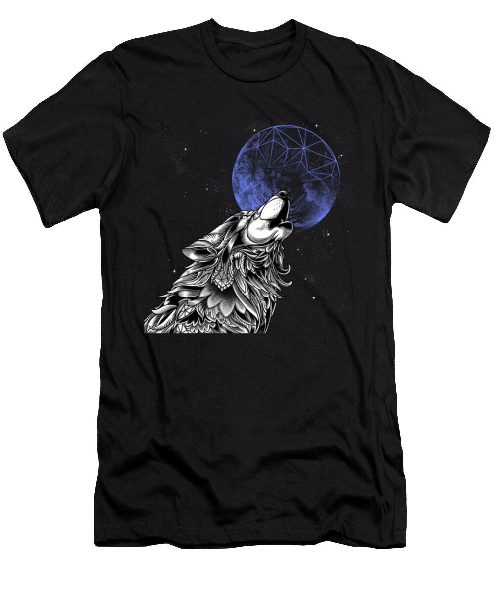 Wolf T-Shirt featuring the digital art Wolf Moon Art by Tinh Tran Le Thanh