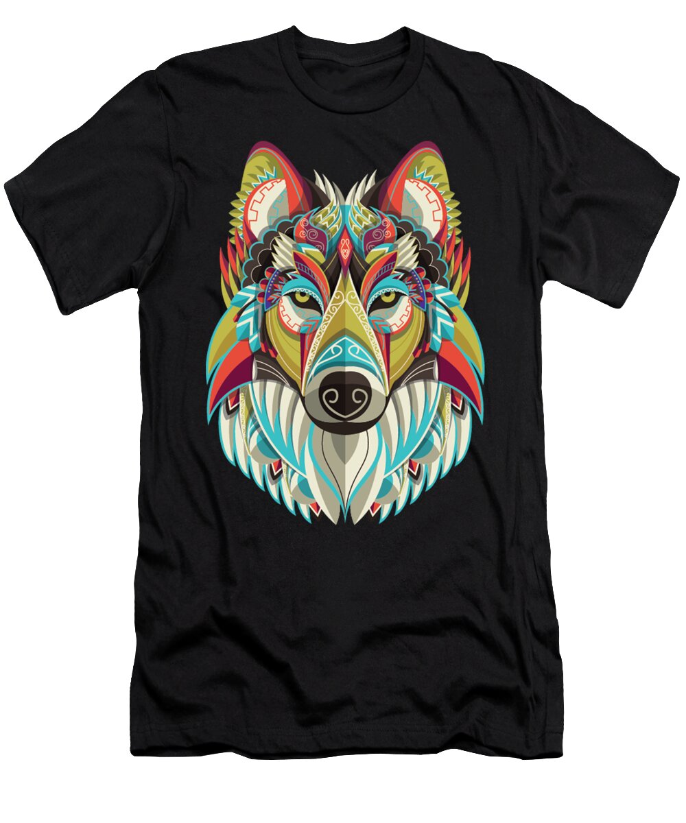 Mesmerizing Wolf Art T-Shirt featuring the painting Mesmerizing Wolf Zentangle by Tarik Shalan