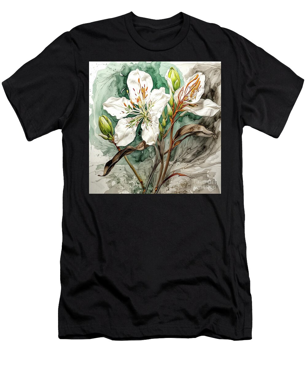 Flowers T-Shirt featuring the digital art Woodsy White by Deb Nakano