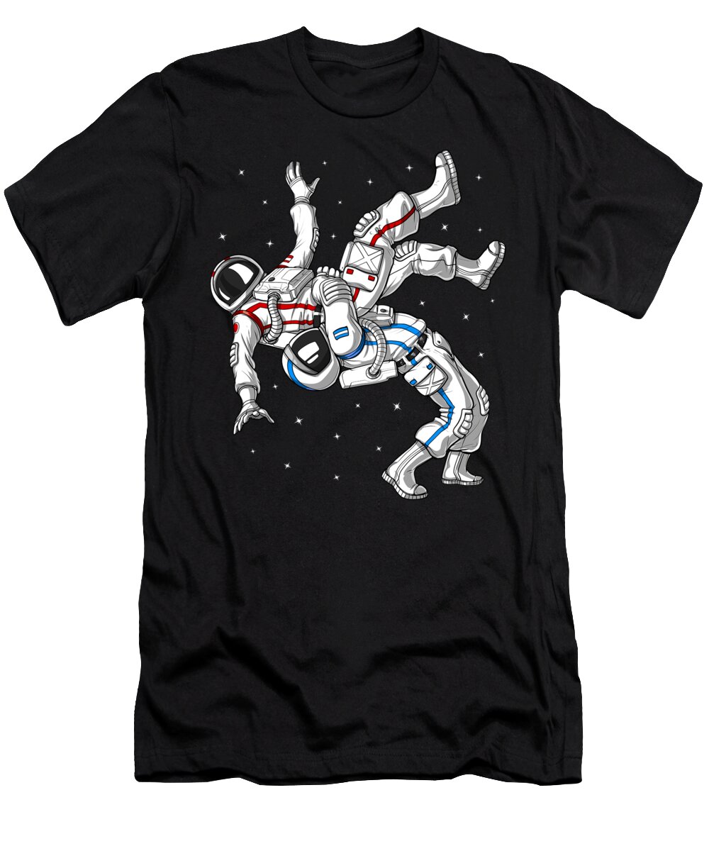 Astronaut T-Shirt featuring the digital art Wrestling Astronauts by Nikolay Todorov
