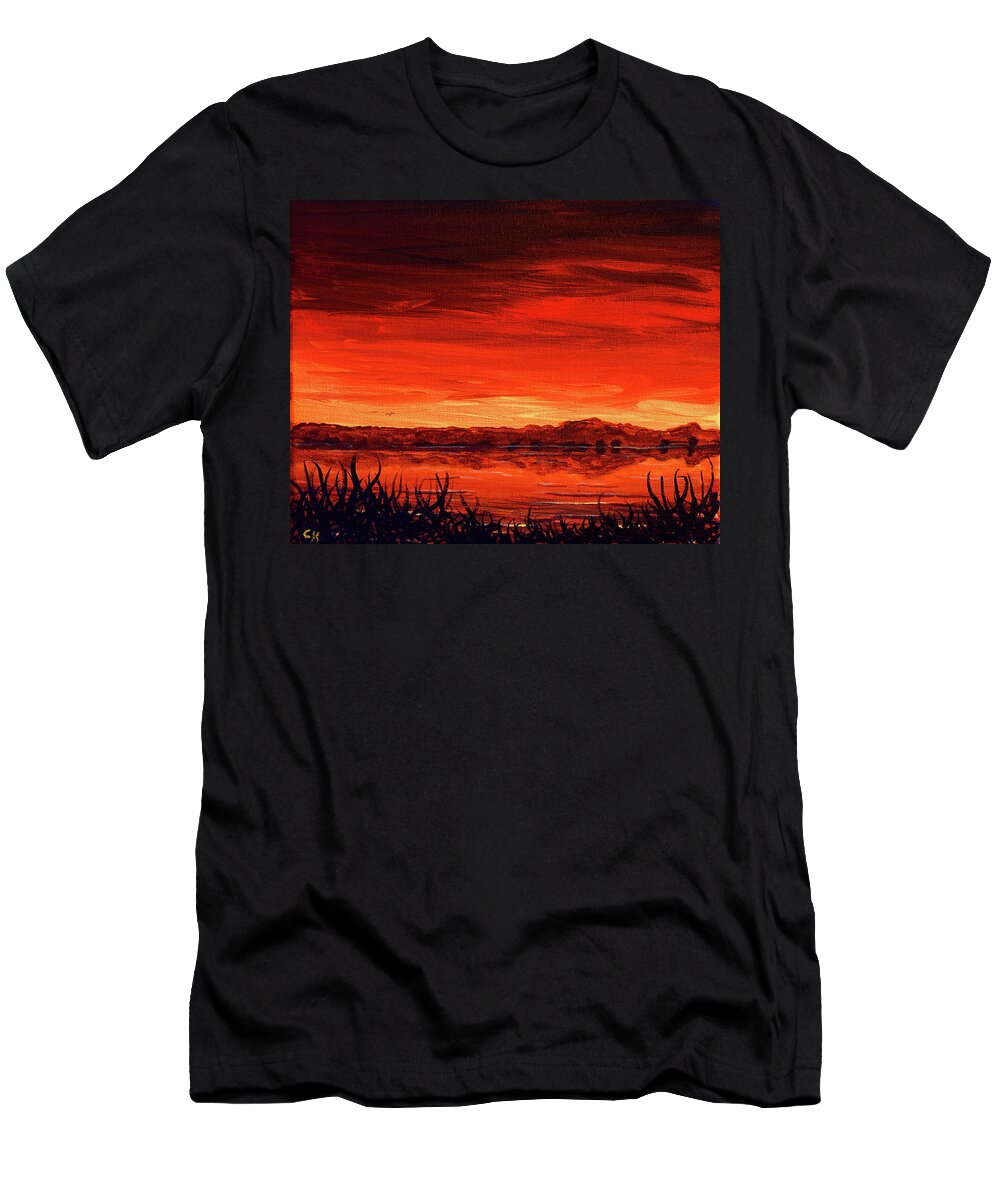 Wyoming T-Shirt featuring the painting Wyoming Sunset over Festo Lake and Laramie Peak by Chance Kafka