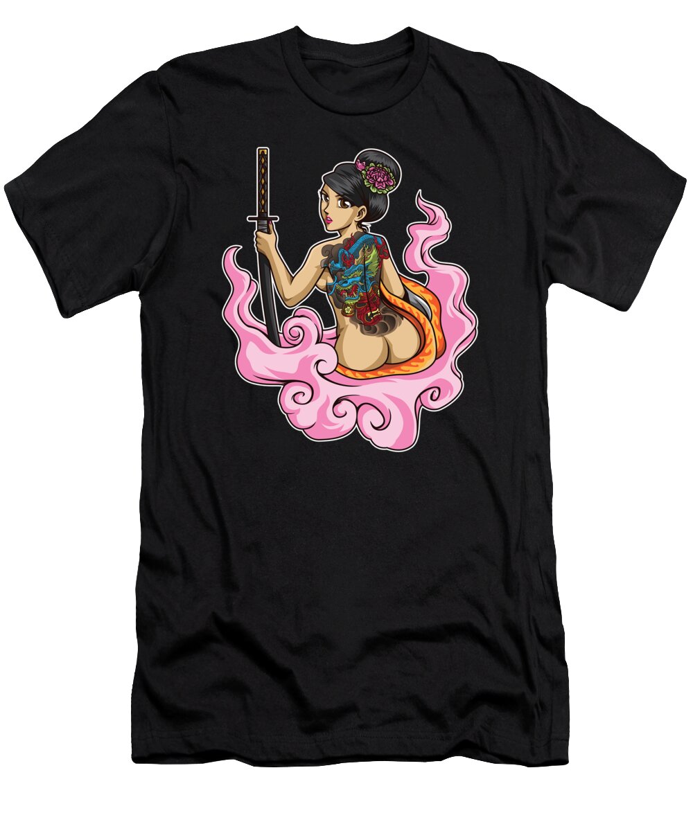 Asia T-Shirt featuring the digital art Yakuza Girl Cute Female Japanese Illustration by Mister Tee