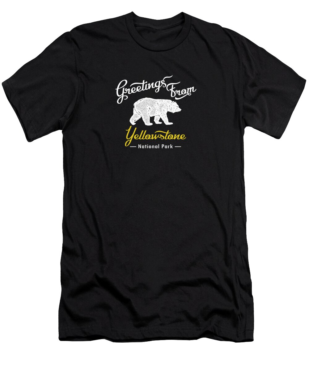 Yellowstone T-Shirt featuring the digital art Yellowstone National Park Chalk Bear by Flo Karp