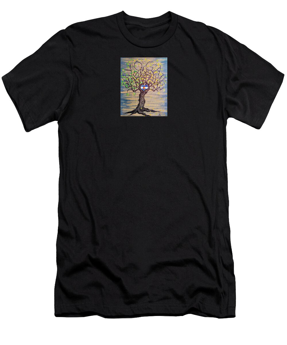 Yoga T-Shirt featuring the drawing Yoga-Colorado Fall Love Tree by Aaron Bombalicki