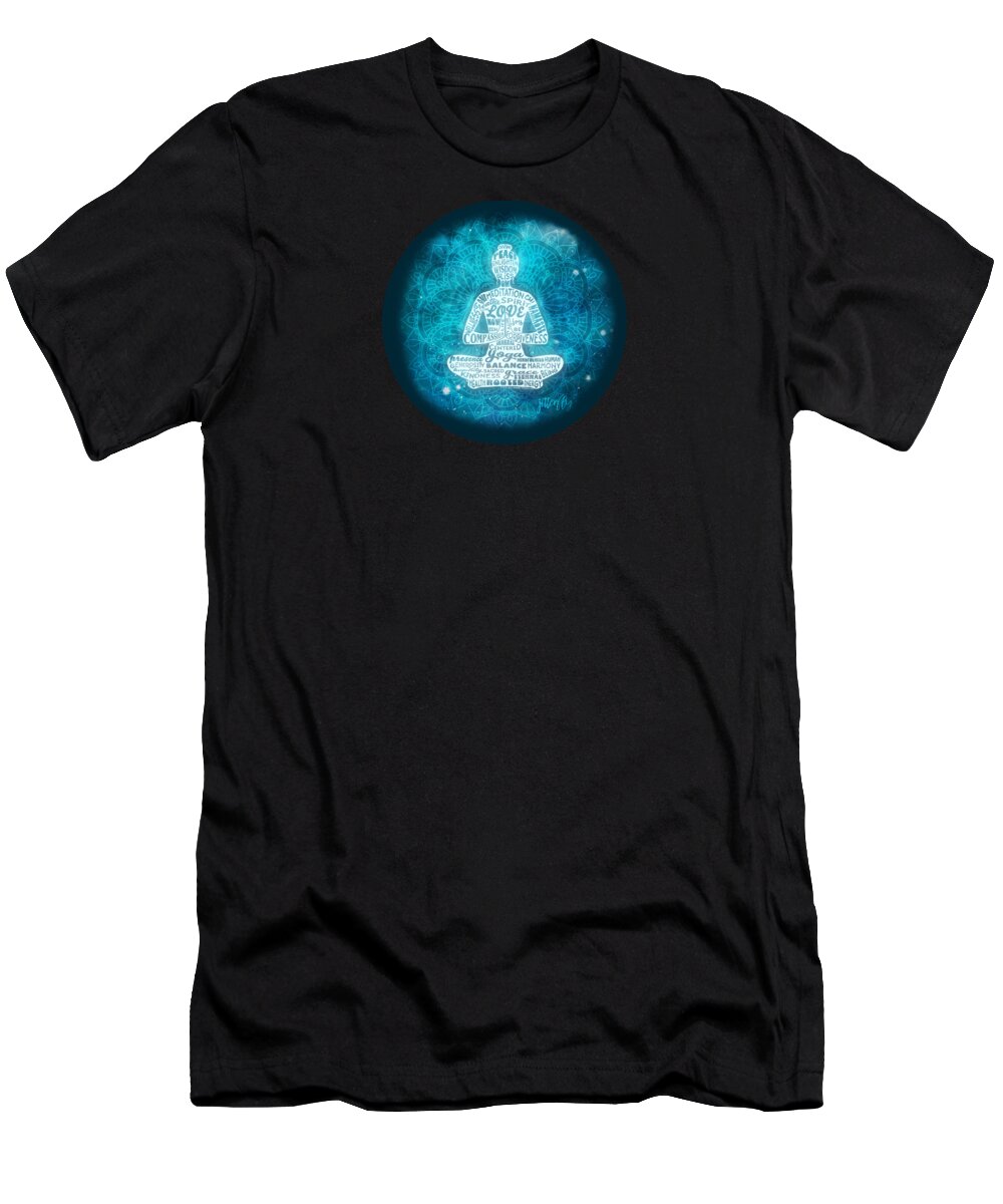 Woman T-Shirt featuring the digital art Yoga Woman Meditating Mandala by Laura Ostrowski
