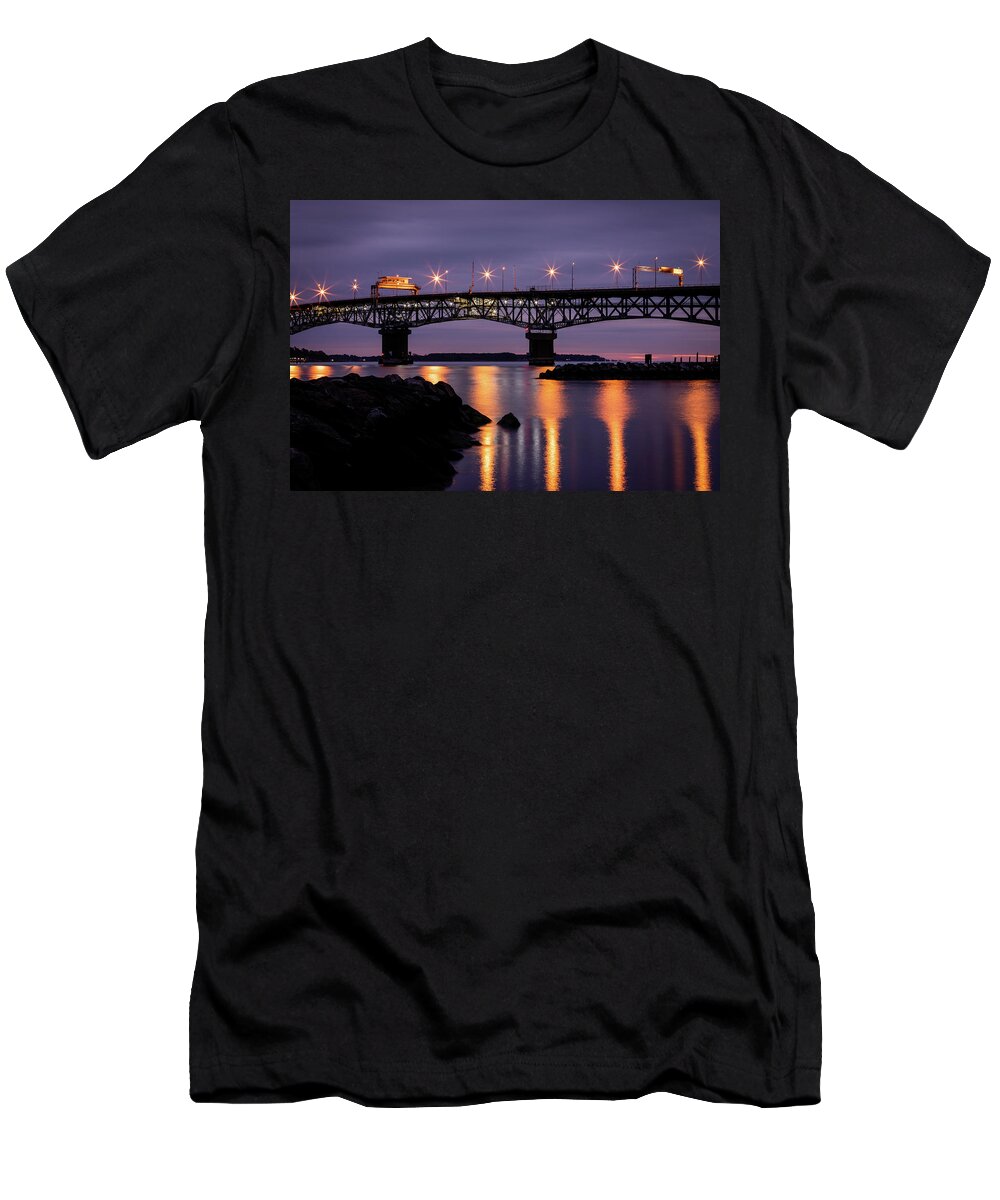 Yorktown T-Shirt featuring the photograph Yorktown Bridge Lights by Lara Morrison