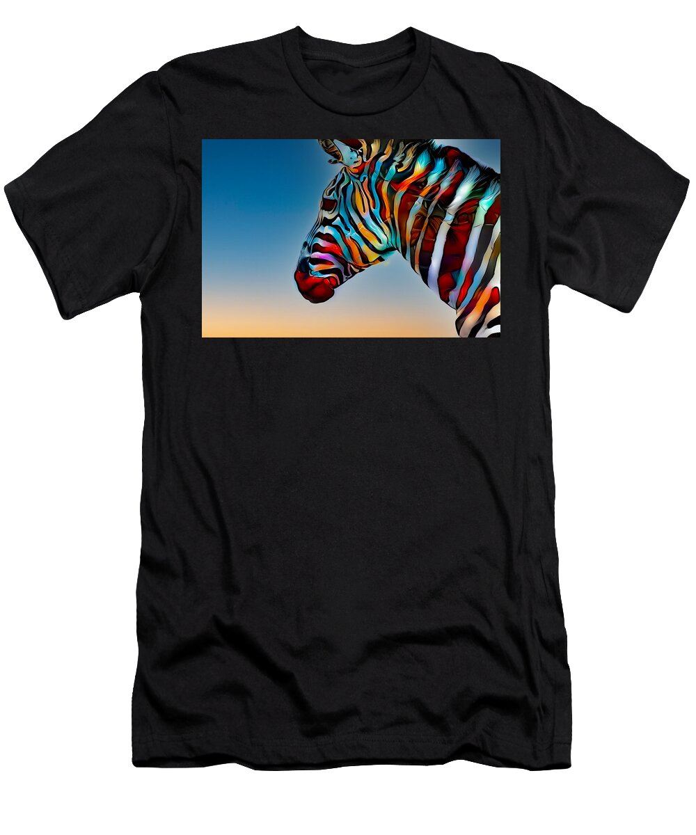 Zebra T-Shirt featuring the mixed media Your True Colors by Debra Kewley